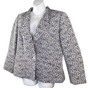 Lafayette 148 New York Blazer Womens Size 12 Blue/White Pockets Career Church